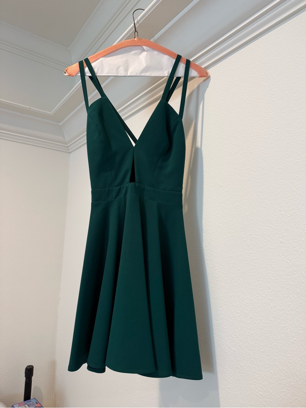 Dark Green Fit & Flare Mini Dress with Double Spaghetti Straps
